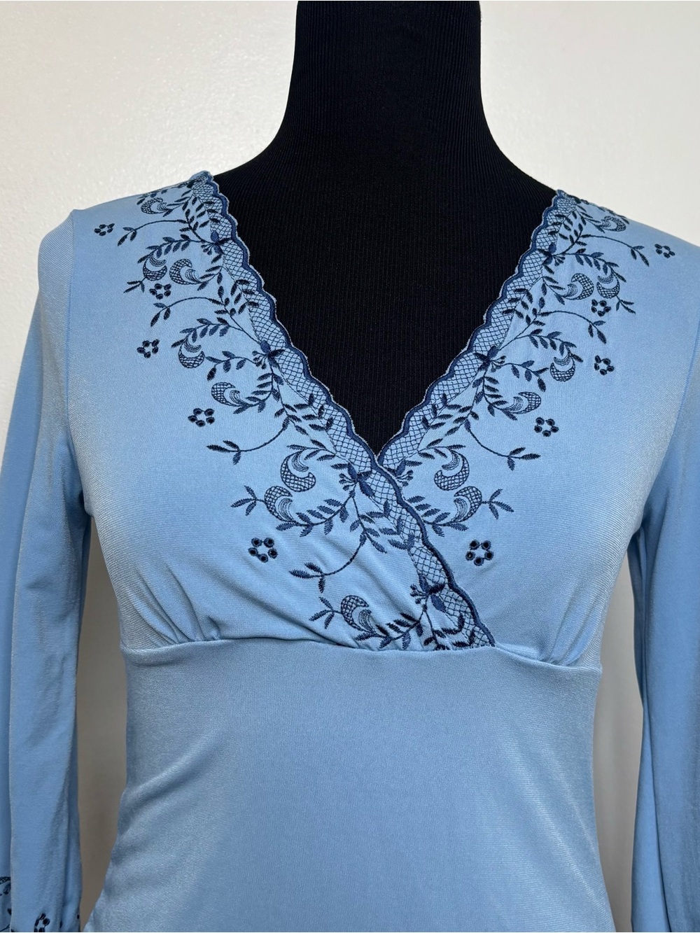 Vintage Y2K Express Blue Embroidered Babydoll Top M - Picture 3 of 11